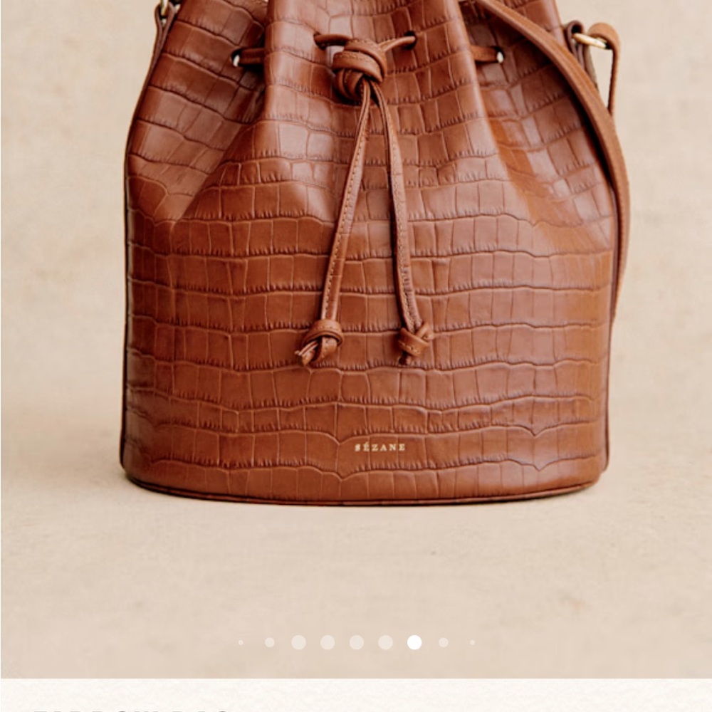 Sezane Brown Shoulder Bag with Croc-Embossed Leather